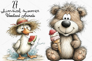 Whimsical Summer Woodland Animals, a Seasonal Illustration by Canvas Craft