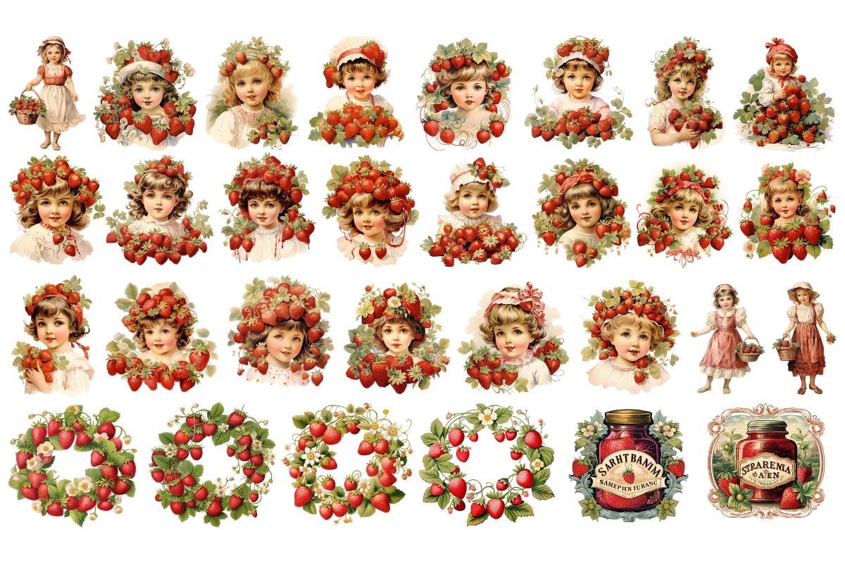 Vintage Strawberry Clipart, an Object Illustration by Digital Xpress (Photo 2 of 7)