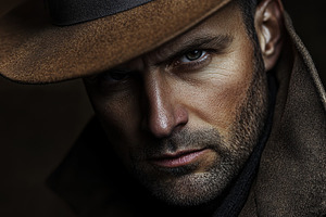 Confident man wearing a wide-brimmed, a Photo by Pavel_design