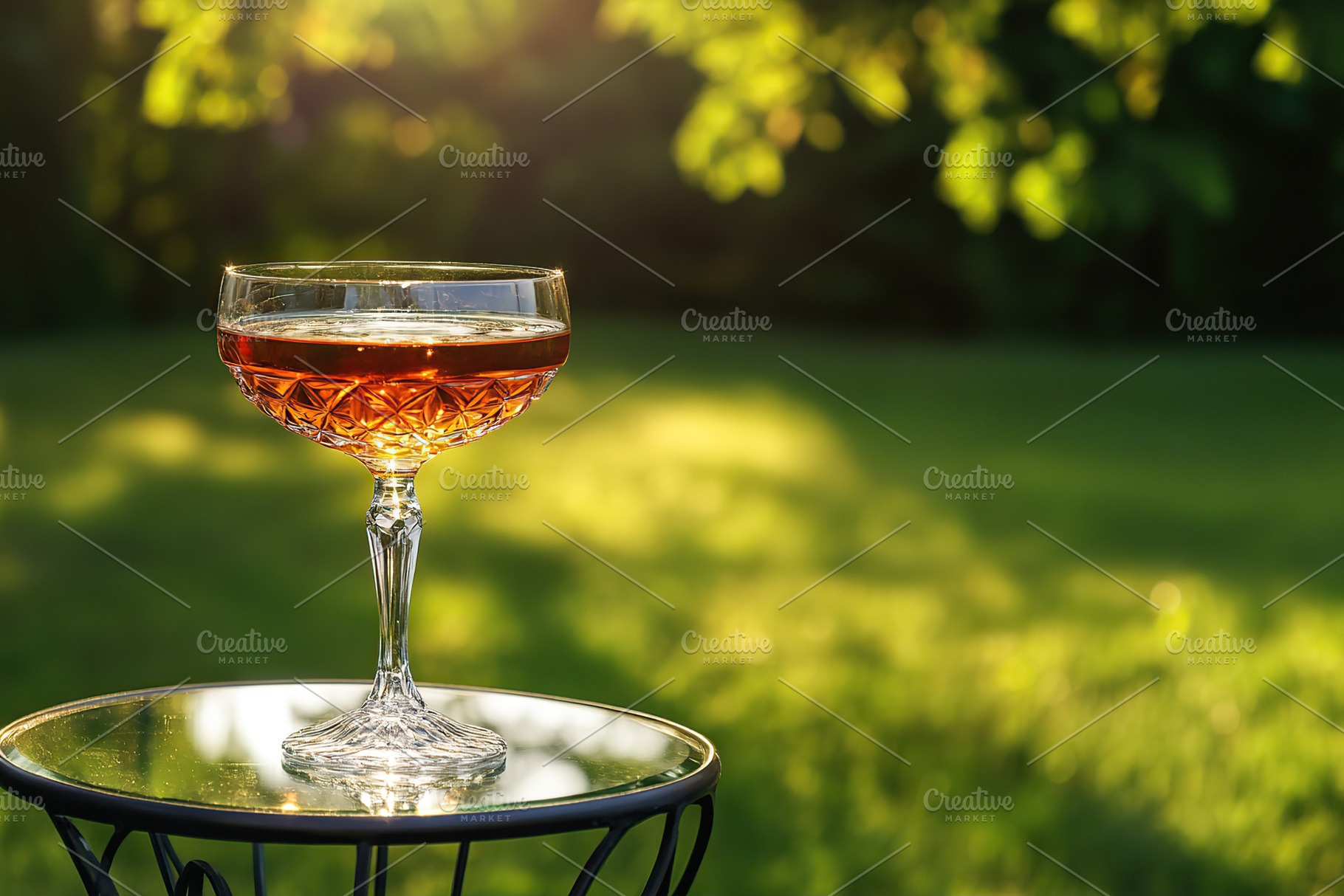 Elegant glass filled with a crafted drink resting on a reflective surface in a, a Food & Drink Photo by AlyaAnd