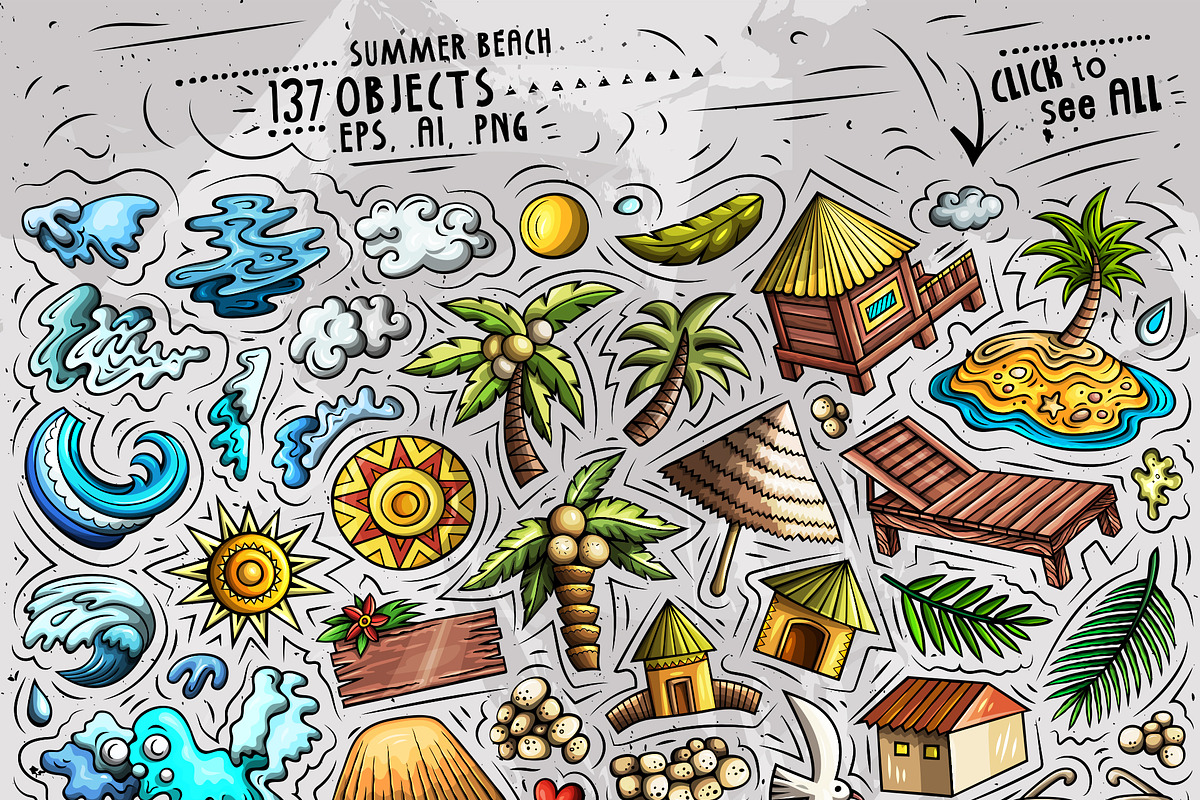 Summer Beach Cartoon Objects Set, an Object Graphic by BALABOLKA (Photo 2 of 3)