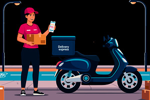 Female Delivery Rider with Packages, a Photo by angellodeco