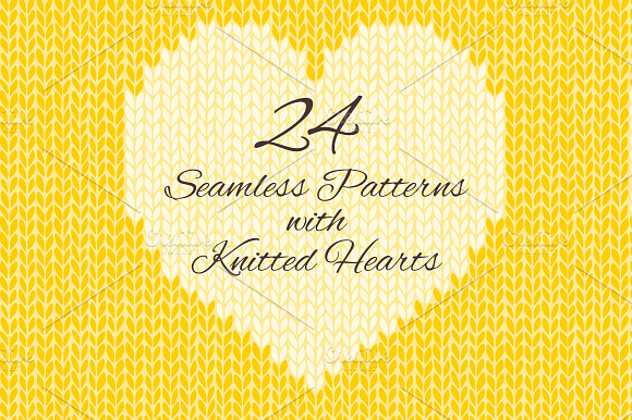 24 Knitted Hearts Seamless Patterns