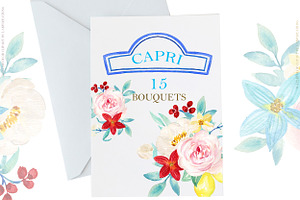 Capri Italy Watercolor Clipart Tiles