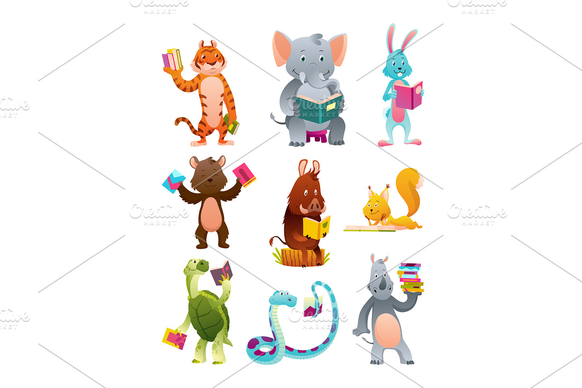 Animals reading books and studying, an Animal Illustration by the8monkey