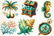 Watercolor Gold & Teal Nautical, an Illustration by DreamCafeArt (Thumbnail 2 of 5)