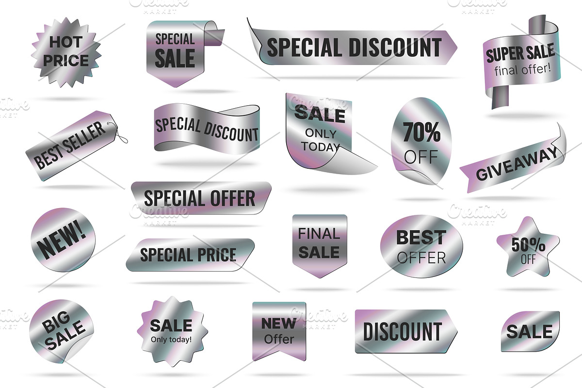 Hologram labels sales offer discount, an Object Illustration by Lemberg Vector
