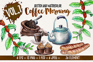 Watercolor Coffee Element