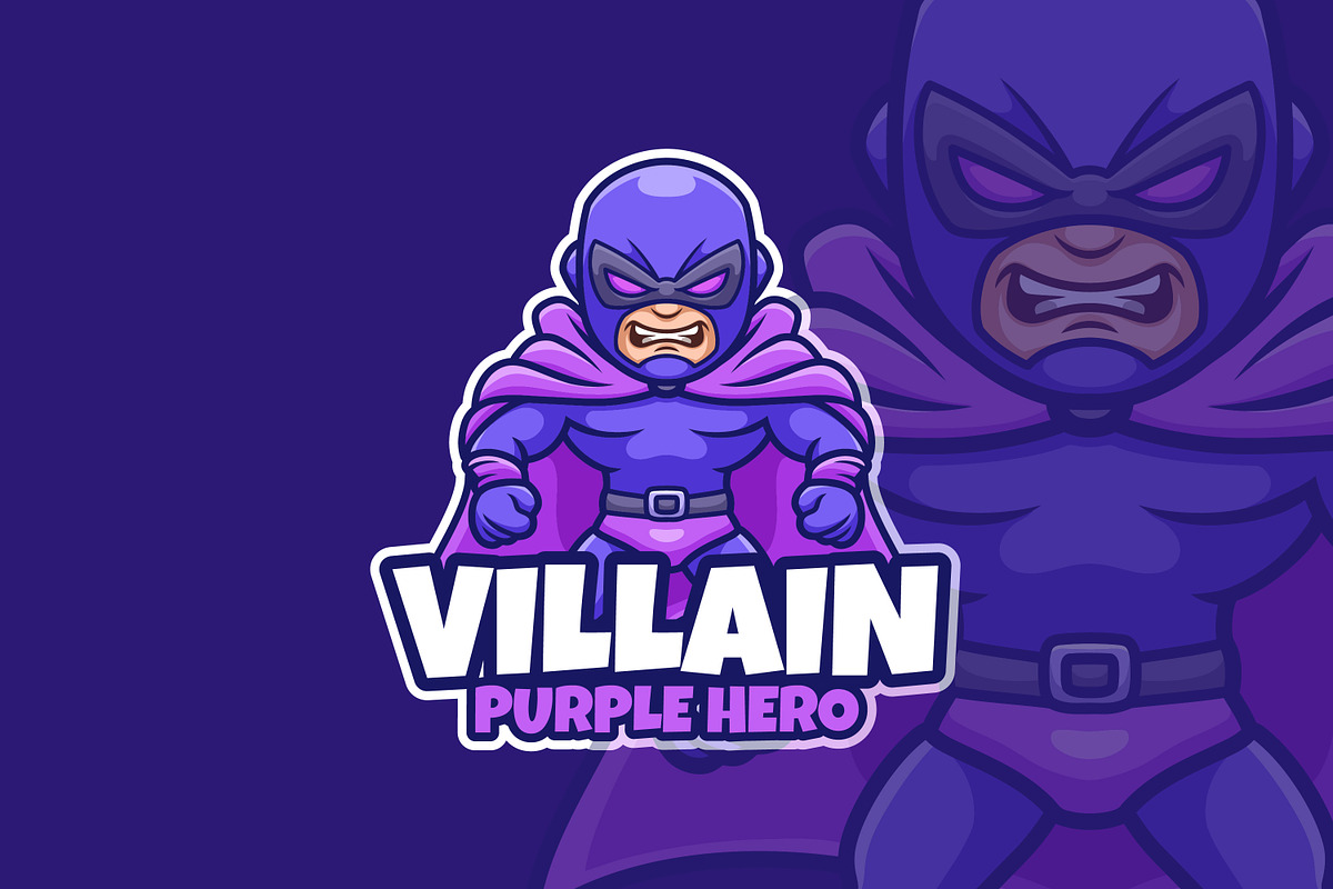 Villain Purple Hero Cartoon Mascot L, a Branding & Logo Template by Gumrega Studio