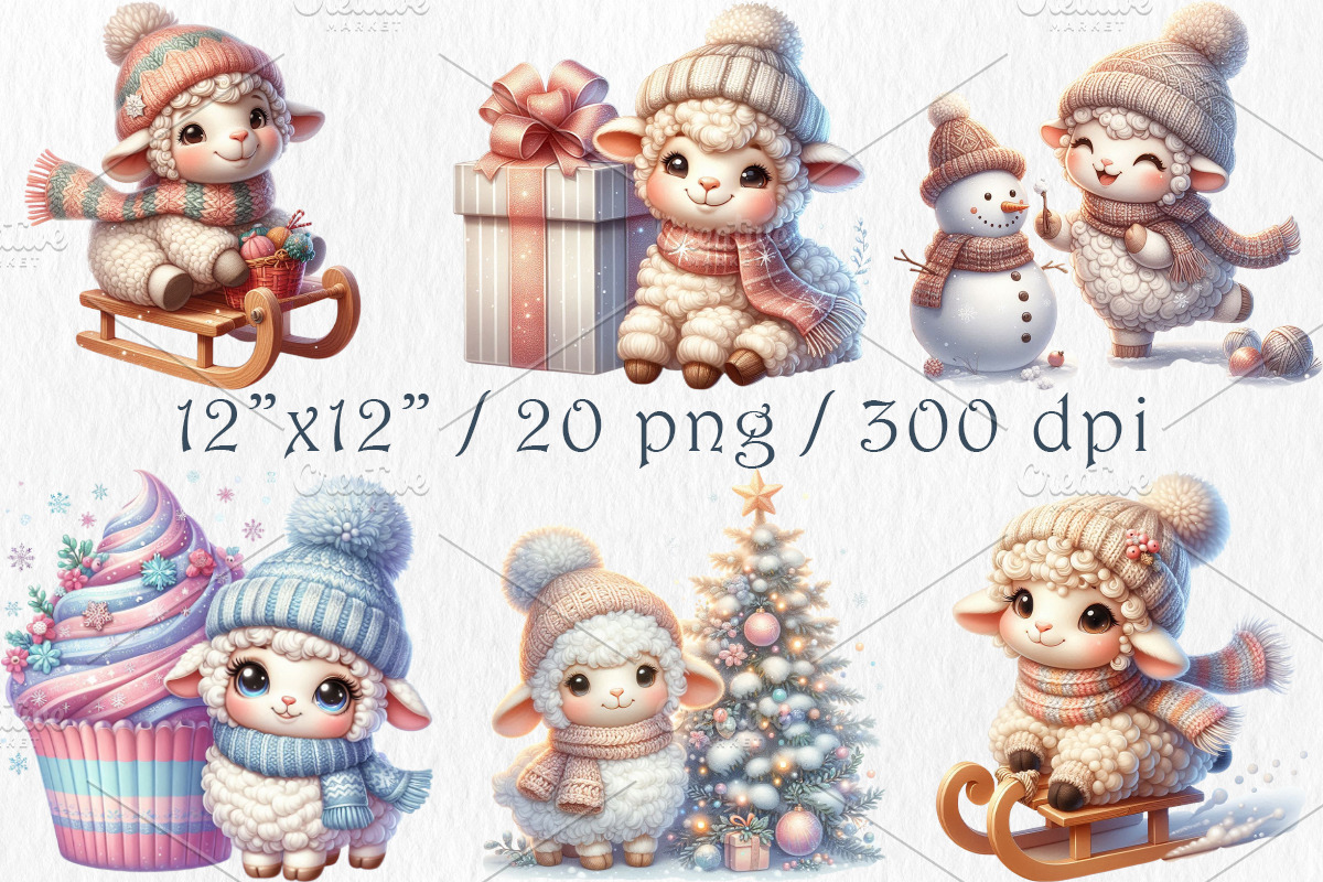 Cute Christmas Sheep Clipart, a Seasonal Illustration by GalaDesign03 (Photo 2 of 6)