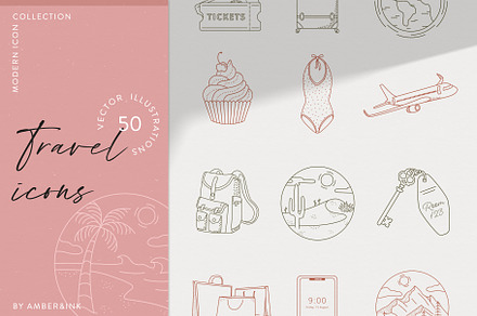 Travel & Adventure Icons - 50 items, an Outline Icon by amber&ink