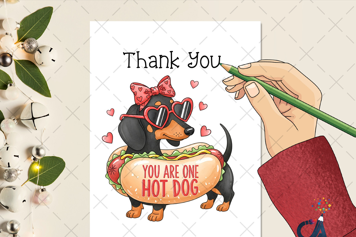 Cute Valentine Dachshund Dog Hot Dog, an Illustration by Creative Art (Photo 2 of 6)