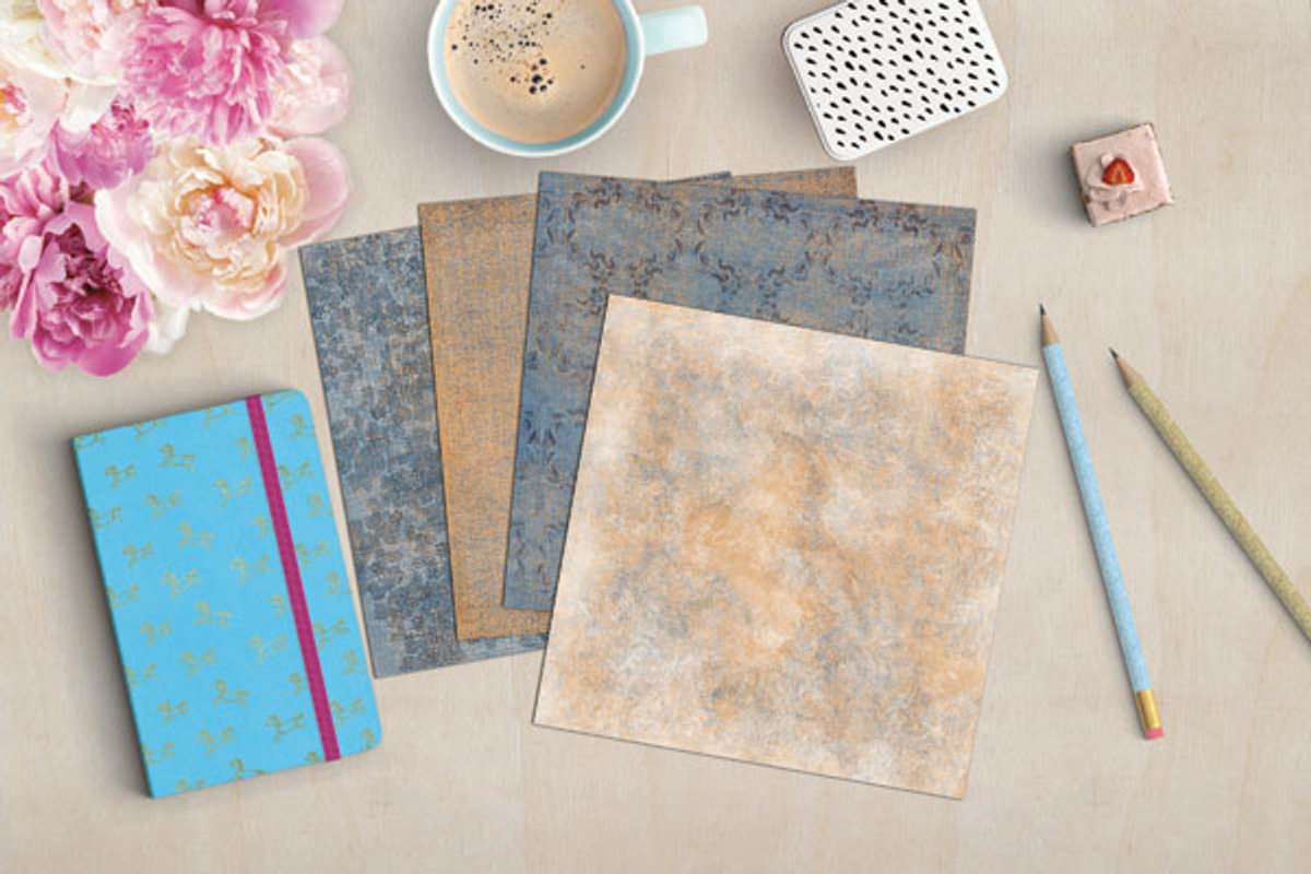 Shabby Blue Peach Scrapbook Papers, a Pattern Graphic by Lavender Mint Graphics (Photo 2 of 2)