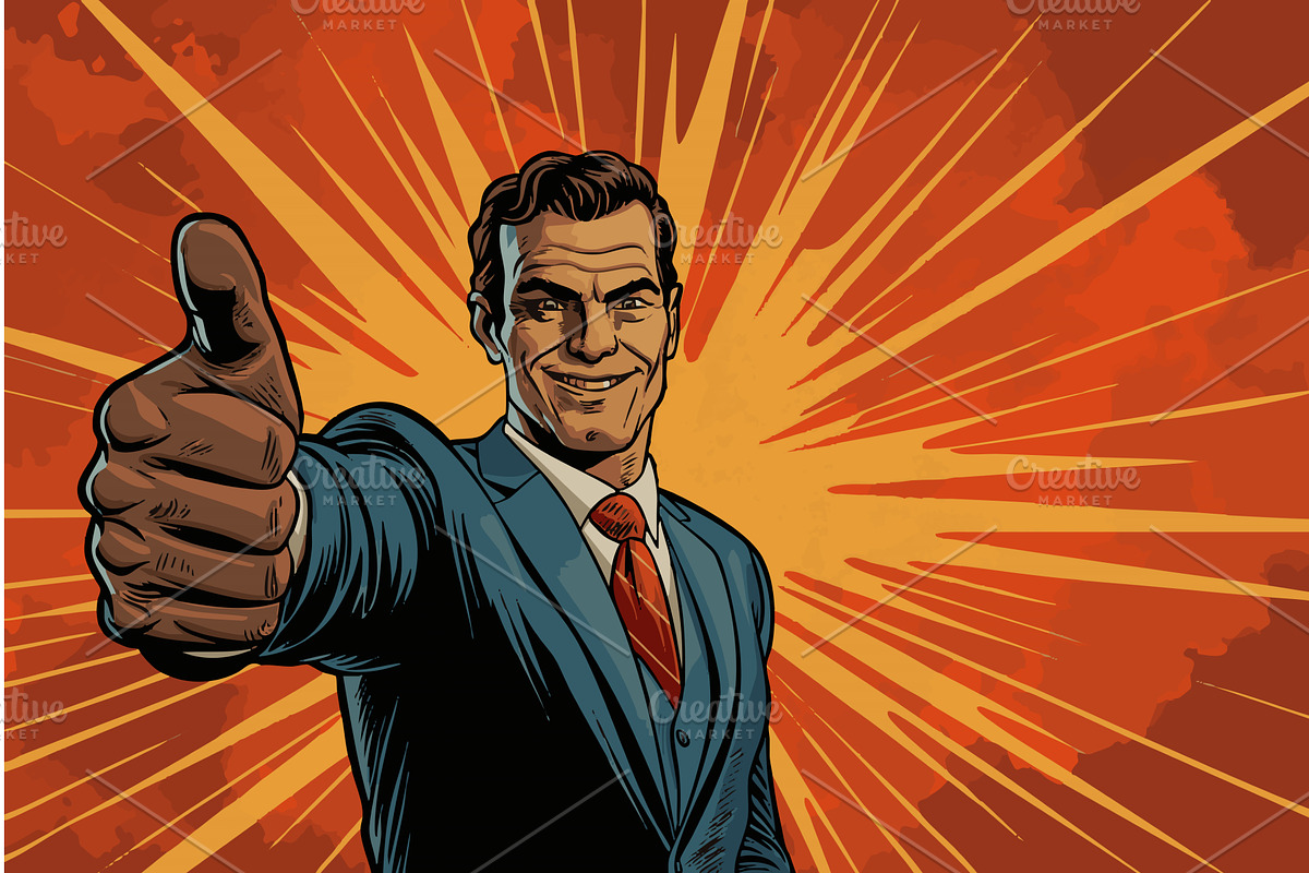 Retro Businessman Giving Thumbs Up, a Person Illustration by AlexArt