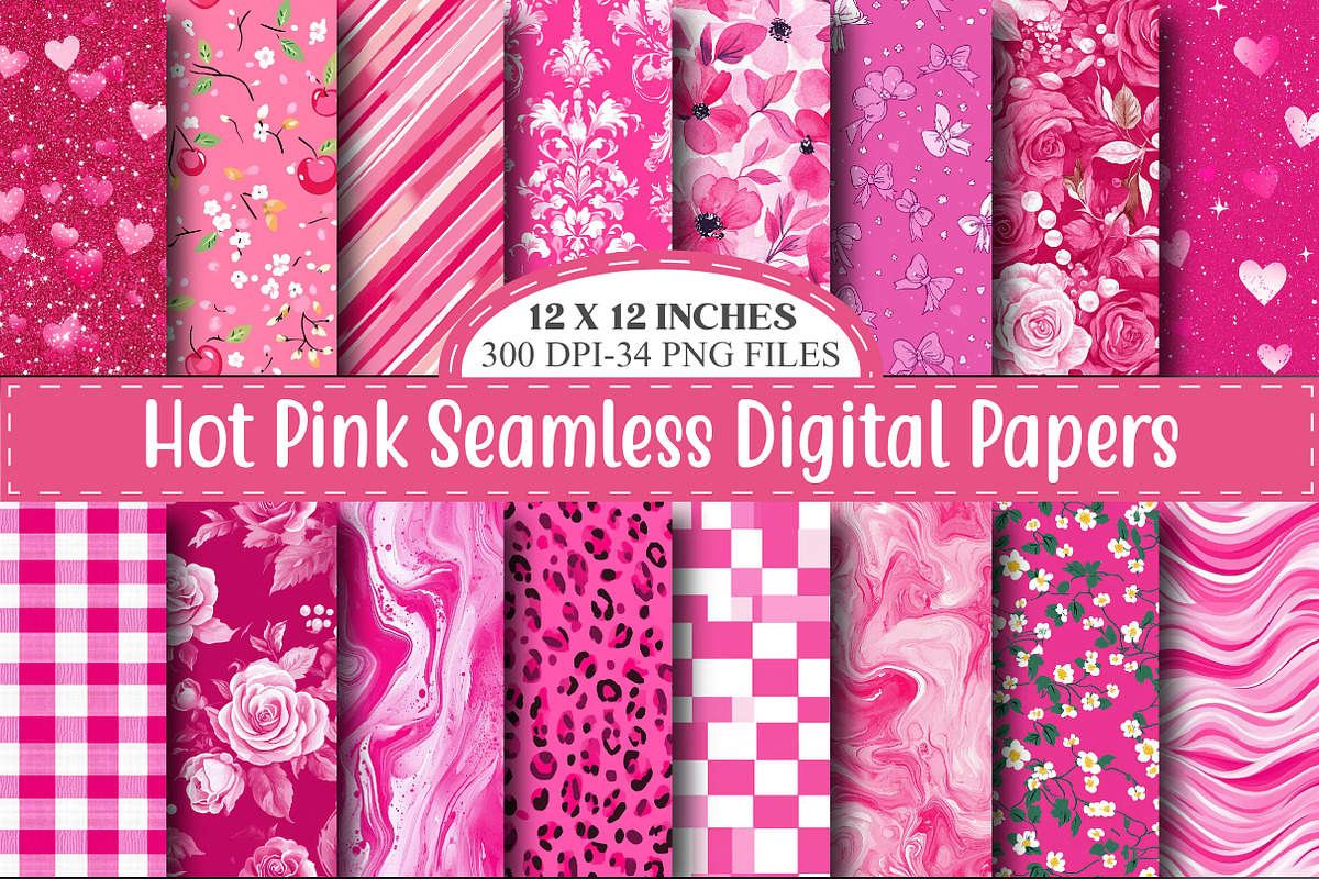 Hot Pink Digital Papers, a Pattern Graphic by designcity5 (Photo 1 of 5)