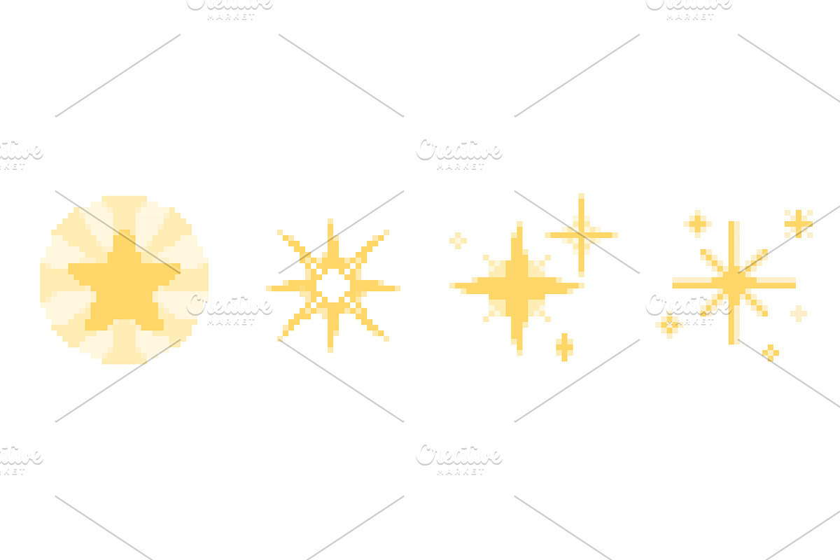 Pixel art set of golden sparkles and, an Object Illustration by art PVP - market