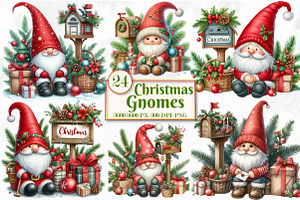 Christmas Gnomes Watercolor Clipart, a Seasonal Illustration by Craft Nest