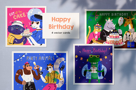 Happy birthday cards with animals, an Animal Illustration by Good Studio