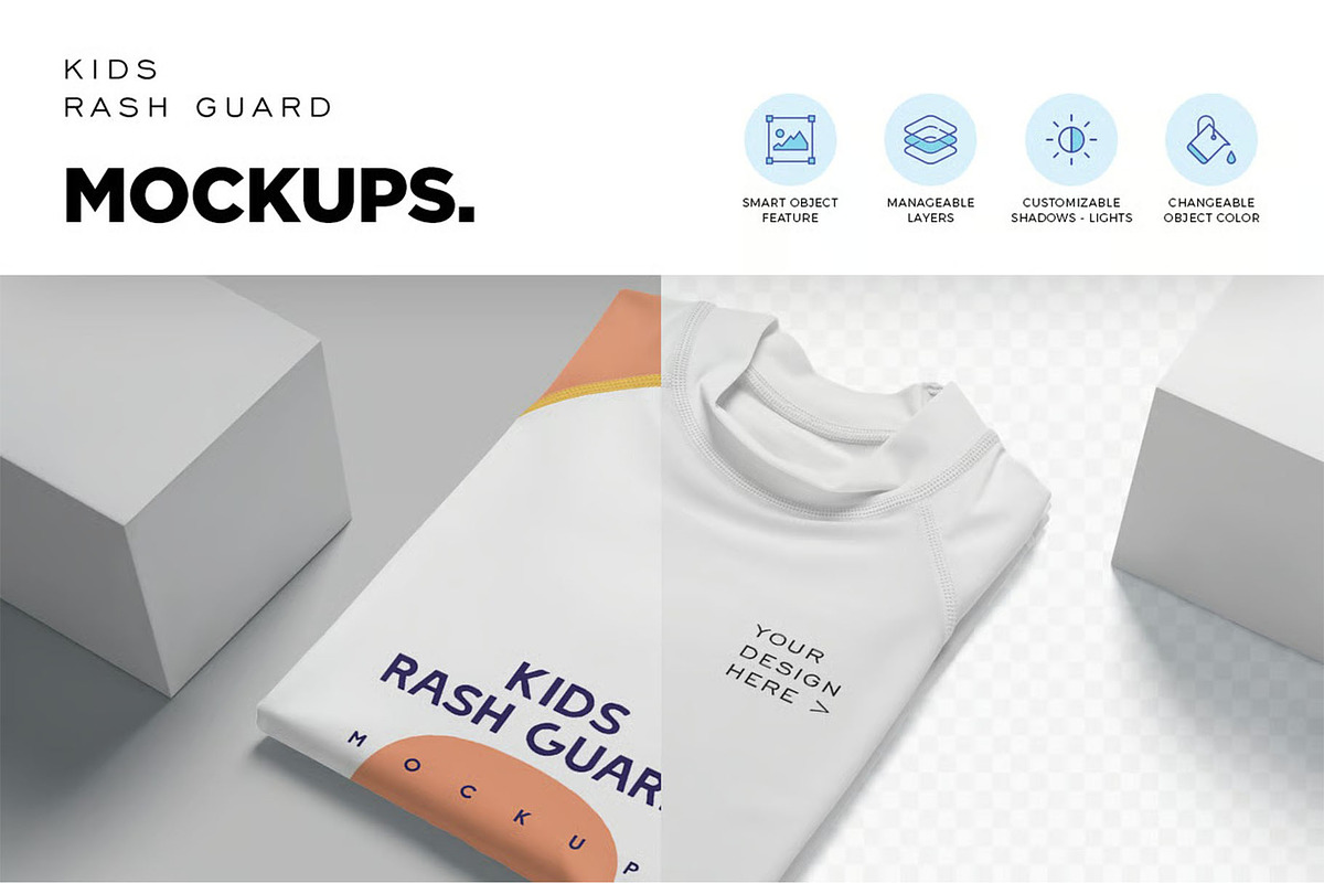 Kids Rash Guard Mockups, a Shirt Mockup by megostudi0 (Photo 3 of 7)