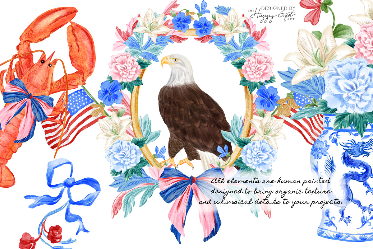 Grandmillennial Independence Day, a Decorative Illustration by TheHappyGiftArt (Photo 15 of 21)