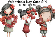 Whimsical Valentine’s Day Girl Clipa, an Illustration by CraftArtStudio (Thumbnail 1 of 6)