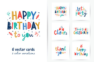 Birthday 6 cards with lettering