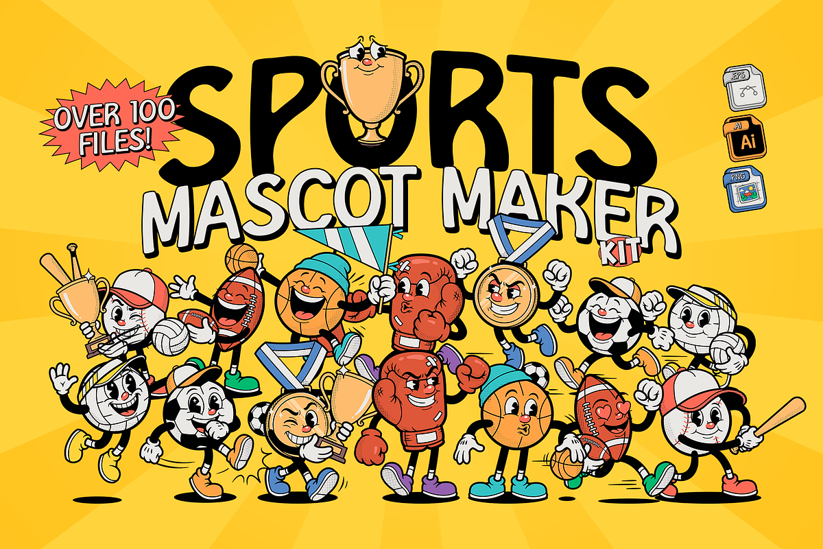 Sports Retro Mascot Creator Pack, a Sport Illustration by LEONFABRIPRO (Photo 1 of 17)