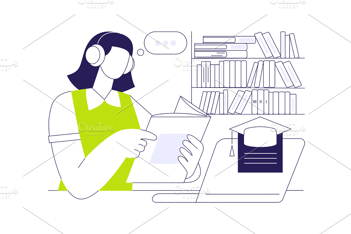 Study in a library isolated cartoon, an Education Illustration by Visual Generation