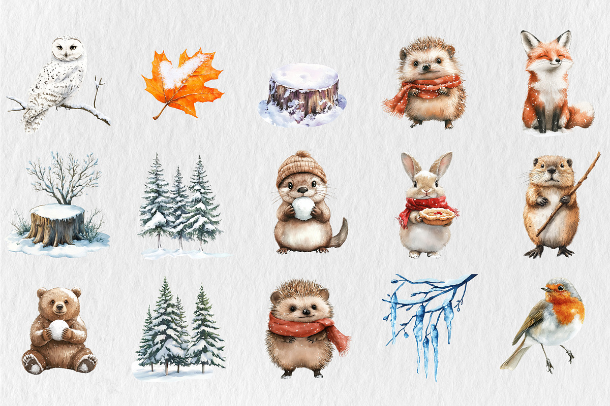 Winter Cute Animal Clipart, a Seasonal Illustration by Rose Art (Photo 2 of 3)