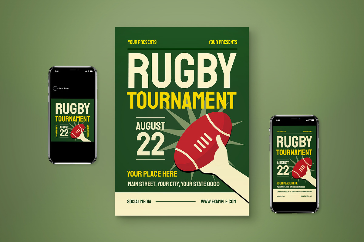Rugby Tournament Flyer Set, a Flyer Template by graphicook | Creative ...