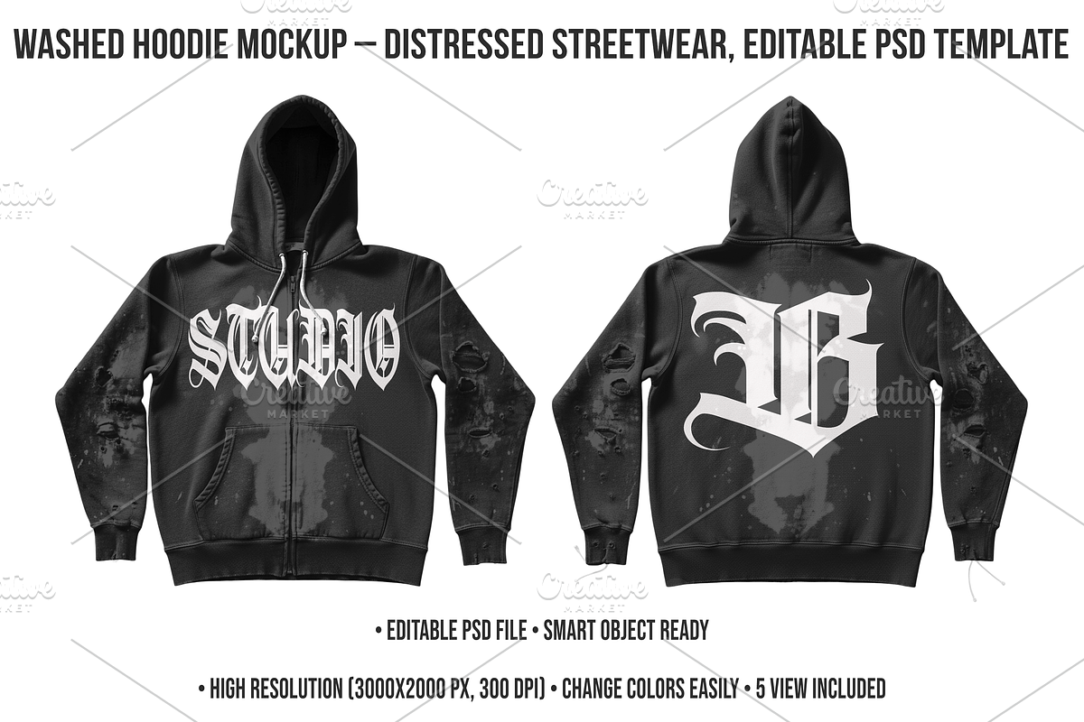 Washed Hoodie Mockup Editable PSD, a Hoody Mockup by std.badboy (Photo 1 of 4)