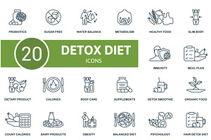 Detox Diet thin line icon set, a Food Illustration by Aimagenarium@gmail.com