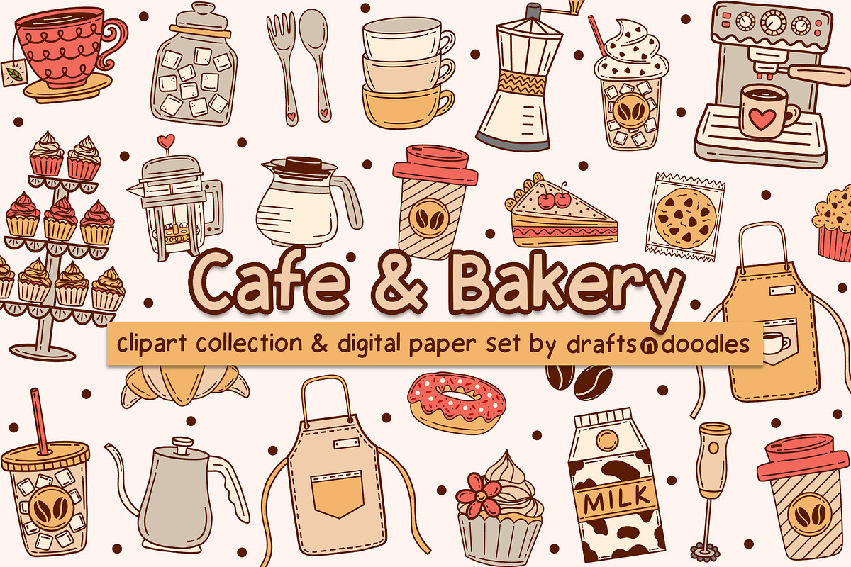 Cafe and Bakery Clipart and Patterns, a Food Illustration by Drafts n Doodles (Photo 1 of 12)