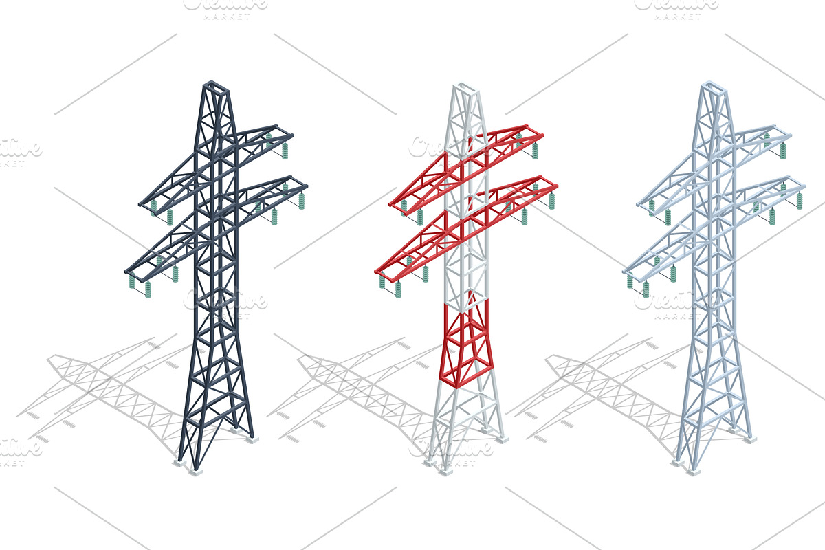 Isometric high voltage transmission, a Technology Illustration by Golden Sikorka
