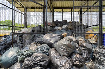 Stack of different types of large garbage pile, plastic bags, an, a Photo by Tampatra