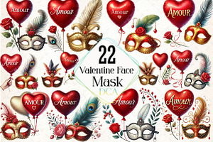 Valentine Face Mask Clipart, an Illustration by DreamCafeArt