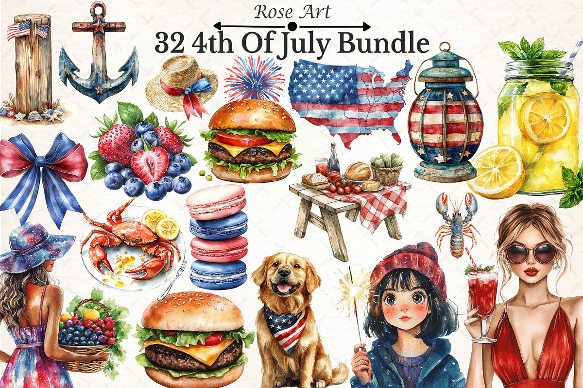 4th Of July Clipart Bundle, a Seasonal Illustration by Rose Art (Photo 1 of 6)