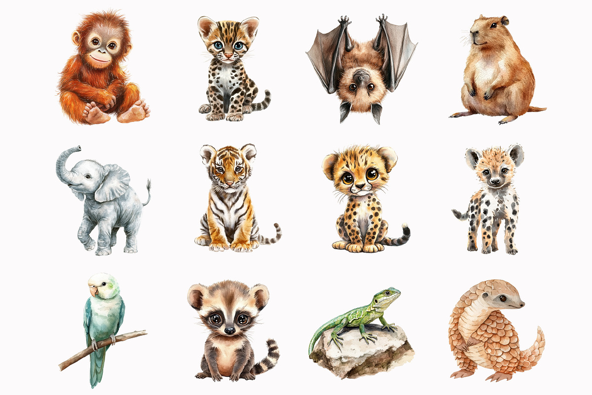 Watercolor Little Jungle Friends Cli, a Seasonal Illustration by Design Market (Photo 2 of 5)