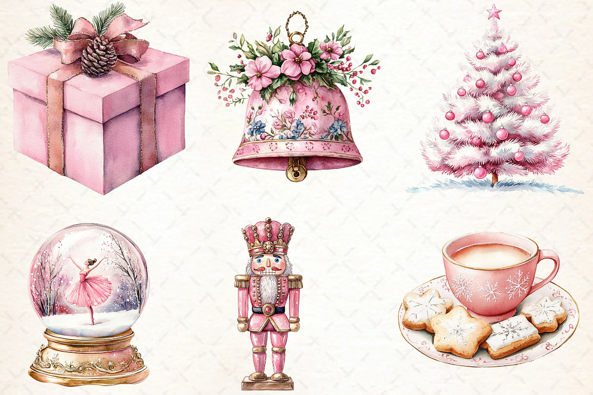 Watercolor Pink Christmas Clipart, an Illustration by Libby Wishes (Photo 6 of 7)