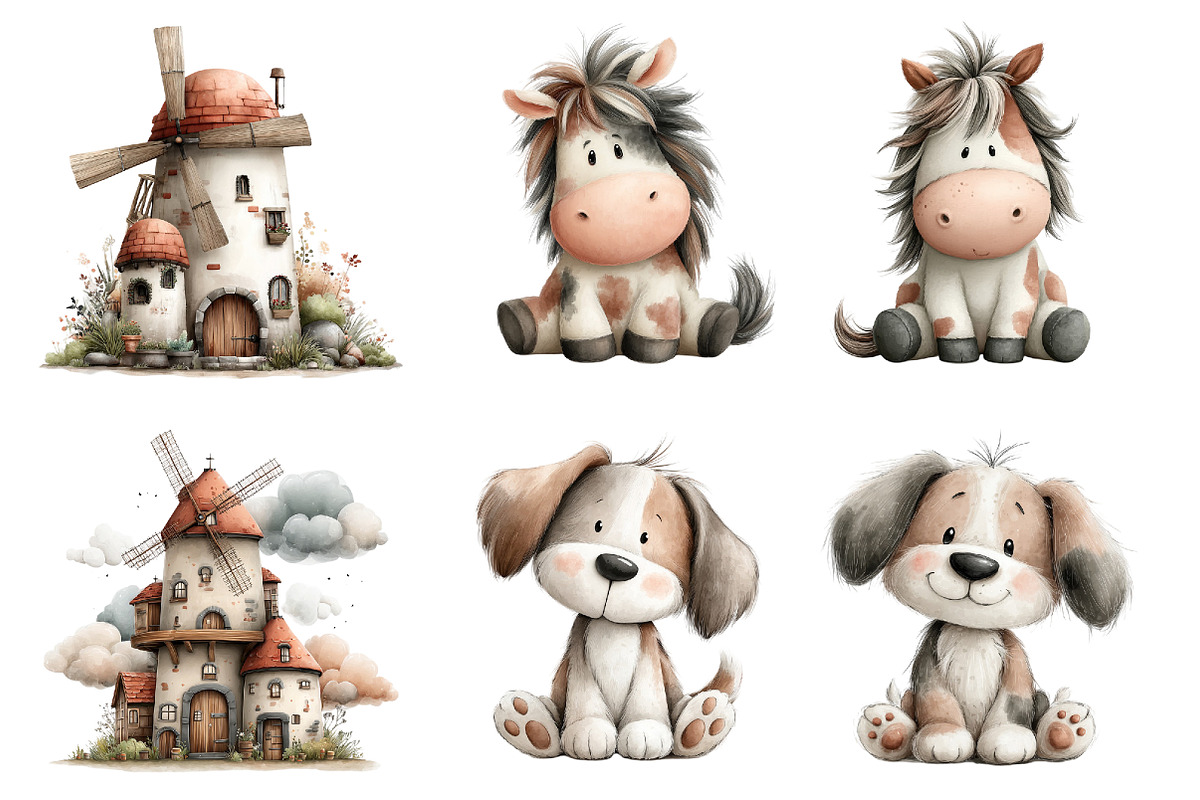 Watercolor cute animals farm clipart, an Illustration by SinaCreation (Photo 8 of 10)