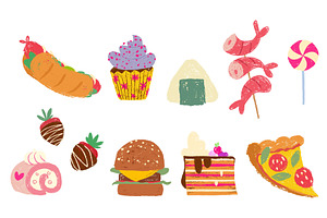 Crayon fast food and sweets set, a Food Illustration by art PVP - market