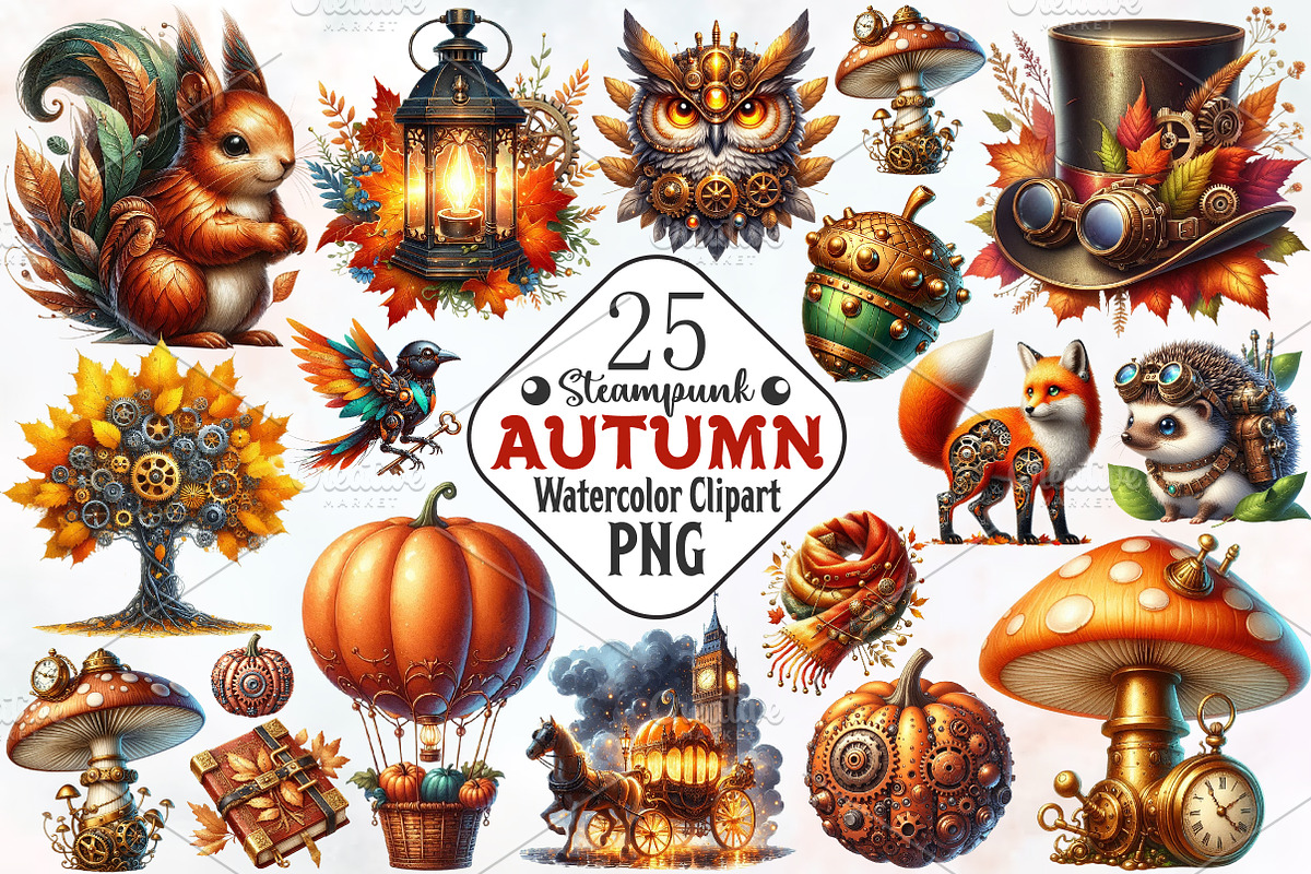 Steampunk Autumn Clipart, an Illustration by RobertsArt (Photo 1 of 7)