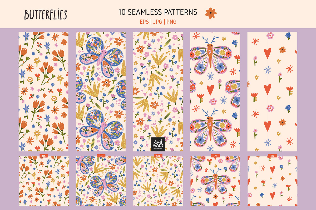 Floral Butterfly Clipart & Patterns, an Animal Illustration by avdnadi (Photo 8 of 9)