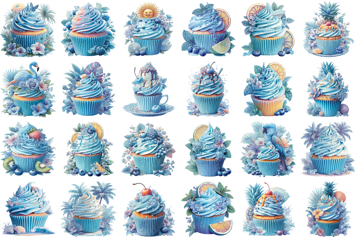 Watercolor Summer Cupcake Clipart, an Illustration by designcity5 (Photo 2 of 5)