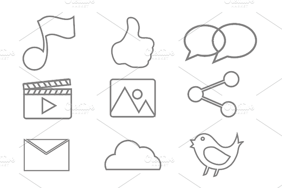 Social Network Icons Outline Set