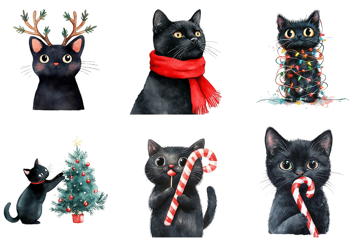 Funny Christmas Black Cat Clipart, an Illustration by DreamArtGraphic (Photo 5 of 5)