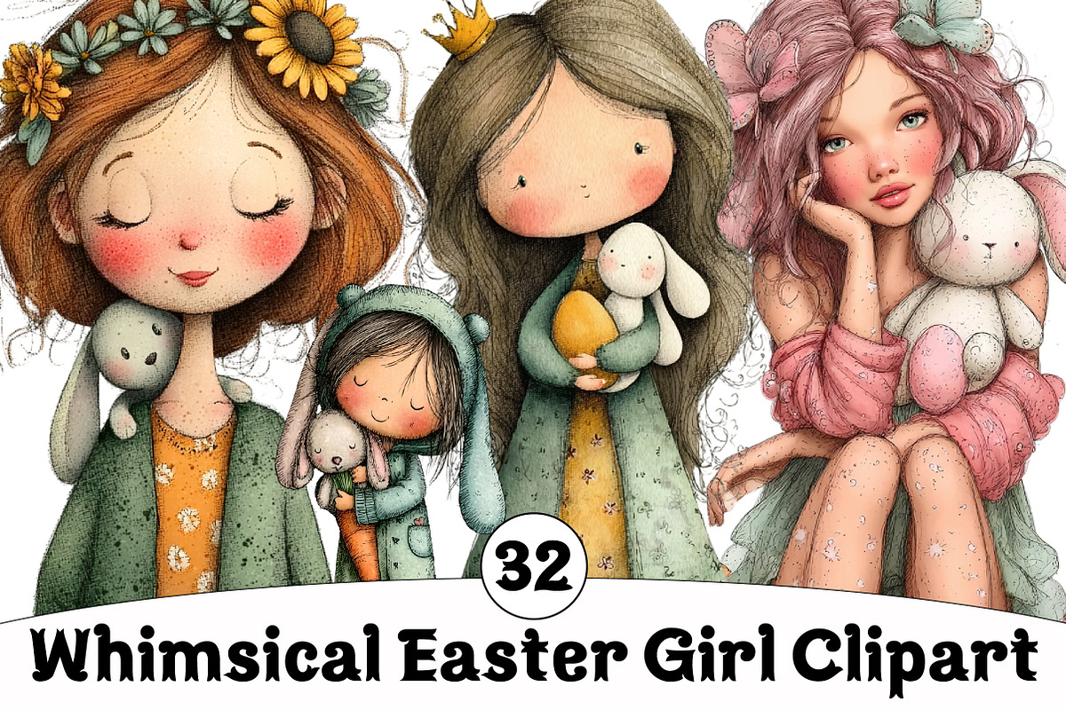 Whimsical Easter Girl Clipart, an Illustration by Design Market (Photo 1 of 5)