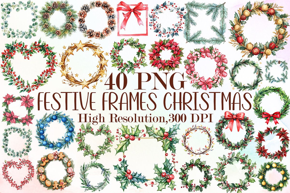 Winter Festive Frames Wreaths Christ, an Illustration by Sublimation Artist (Photo 1 of 6)