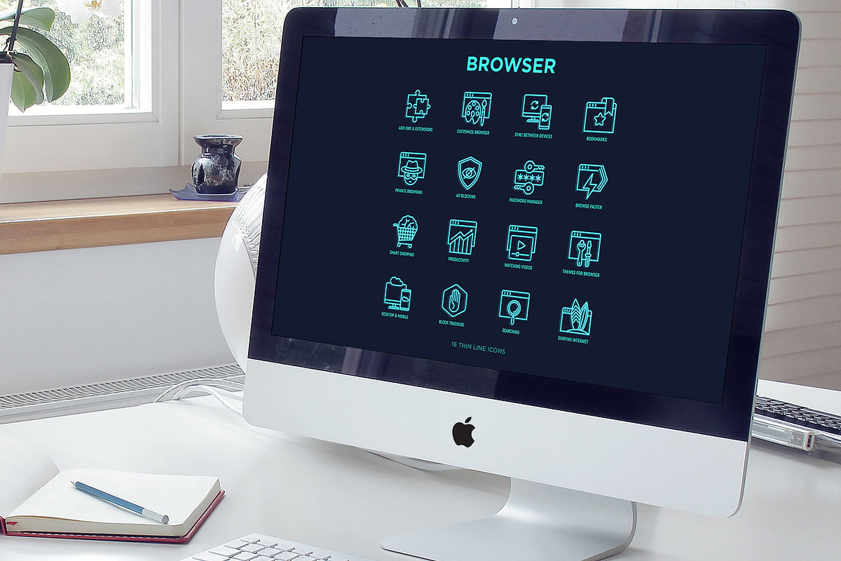Browser Neon | 16 Thin Line Icons, an Outline Icon by Alex Blogoodf (Photo 8 of 11)