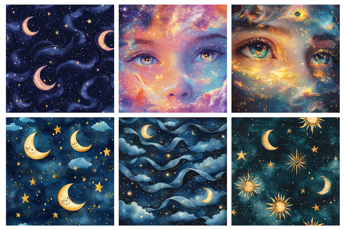 Whimsical Celestial Digital Paper, a Texture Illustration by RobertsArt (Photo 4 of 7)